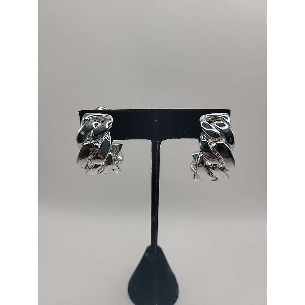 Anne Klein Silver Tone Twisted Hoop Clip On Earrings Braided Chunky‎ Classic